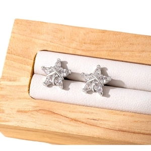 Sparkling copper star stud earrings with cubic zirconia and surgical steel screw back