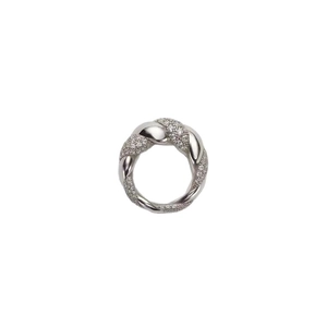 Fashionable silver twisted ring with paved zircons in a minimalist luxury design
