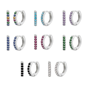 S925 Silber Creolen mit bunten Zirkonia Steinen in minimalistischem, geometrischem Design