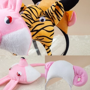 Plush 3D cartoon animal headbands featuring rabbit and tiger styles for kids hair decor
