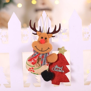 Pendaglio di renna natalizia in peluche con corpo in juta e albero Merry Christmas