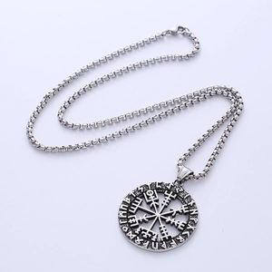 Collana con ciondolo a bussola Viking Vegvisir argento vintage e catena per uomo