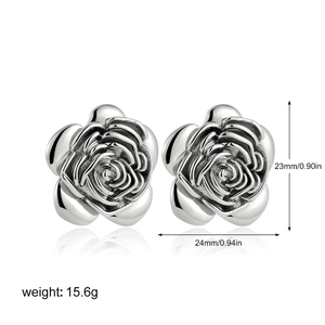 Detailed silver rose earrings dimensions showing 24mm width and 15.6g weight