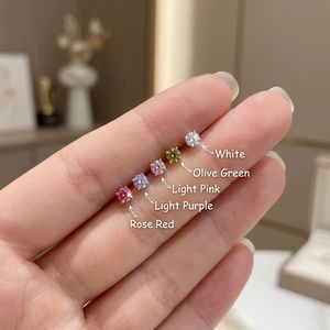 Minimalist S999 silver studs set with five colorful round zirconia for women