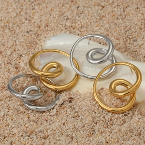 Twisted Spiral Hoop Earrings 316 Stainless Steel PVD Gold Plated Irregular Double Circle Minimalist Trendy Jewelry Women