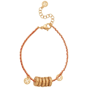 Bracelet tressé rouge plaqué or avec pendentifs de monnaie chinoise de style rétro
