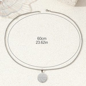 Silver basketball pendant necklace in titanium steel with 60cm 23.62in chain length