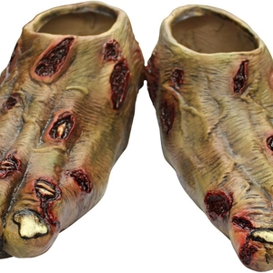 Realistic zombie feet covers for Halloween with bloody wounds and rotten toe details