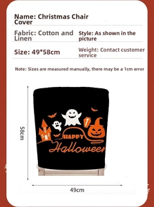 Size chart showing dimensions 49x58cm for Halloween chair covers in cotton linen fabric