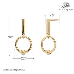 Detailed size specifications for minimalist 925 sterling silver hoop earrings in gold