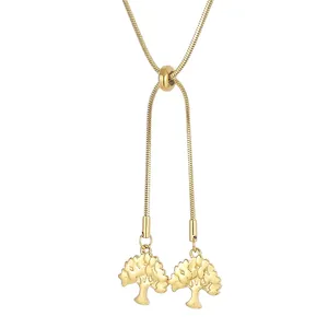 Collier Pendentif Arbre De Vie Acier Inoxydable Chaîne Serpent Réglable Lariat Forme En Y Bijoux Pour Femmes Mode