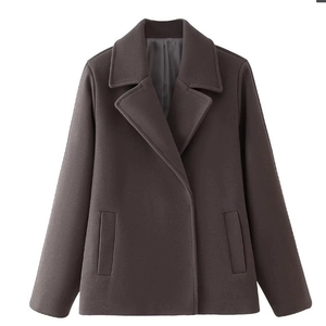 Classic dark brown wool coat with lapel collar and long sleeves for autumn winter