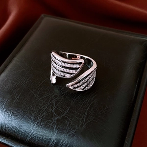 Detailed macro view of vintage silver ring featuring wings design and inlaid zircons