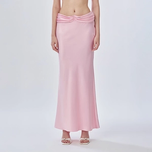 Jupe Longue En Satin Taille Haute Froncée Coupe Moulante Sirène Sexy Élégante Couleur Unie Pour Femmes