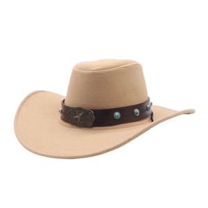 Chapeau de cowboy en feutre kaki avec ceinture en cuir, turquoise et boucle d'étoile