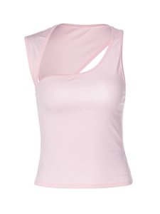 Women's slim fit pink sleeveless top with stylish asymmetric hollow out neckline design