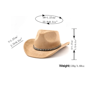 Detail of vintage suede jazz hat with silver rivets showing precise size dimensions