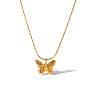 Minimalist 18K gold plated stainless steel butterfly pendant necklace for women