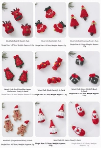 Detailed set of 9 wool felt Christmas ornaments including reindeer and gingerbread man