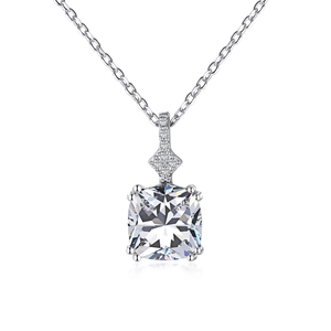 Luxurious S925 sterling silver necklace featuring a square-cut clear zircon pendant