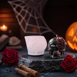 Halloween Totenkopf- und Rosen-Silikonform mit gotischer Kerze und Kürbis-Dekor