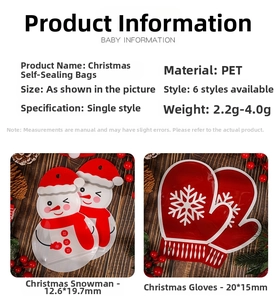 Dettagli dei sacchetti regalo di Natale in PET con forme di pupazzo di neve e guanti