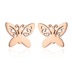 Elegant hollow butterfly stud earrings in rose gold stainless steel for women