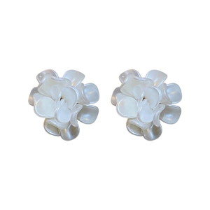 Elegant 3D floral stud earrings with pearlescent white petals in a fresh forest style