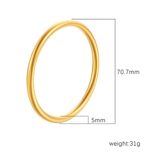 Minimalist gold titanium steel round bangle with 70mm diameter and 5mm thick design