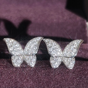 Sparkling butterfly stud earrings with micro-paved zircons on elegant silver setting