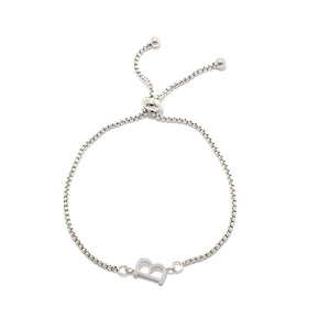 Minimalist adjustable stainless steel box chain bracelet with letter B pendant