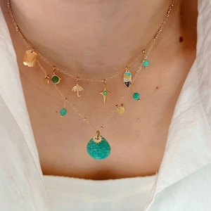 Collier Pendentif Cœur en Amazonite pour Femmes Chaîne en Acier Inoxydable Bijoux Superposés Charmes de Bonne Chance