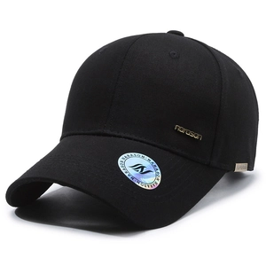 Classic black cotton baseball cap with long brim and gold narason metal plate logo