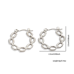 Detailed dimensions of silver chain link earrings with height and width measurements