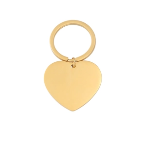 Polished gold stainless steel heart keychain with smooth mirror finish for engraving