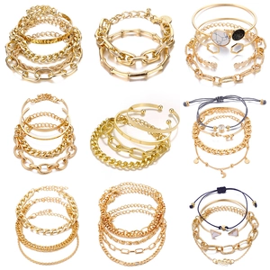 Trendy Multi Layer Bracelet Bangle Alloy Metal Chain Link Heart Butterfly Pendant Adjustable Jewelry Women Boho Style Punk