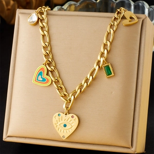 Collana Con Ciondoli Multipli In Acciaio Inossidabile 316L Placcato Oro Moda Donna Smalto Cuore Malocchio Goccia Quadrato