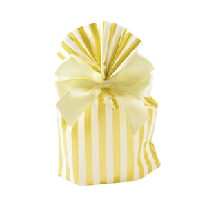 Polka dot and stripe patterned food gift bags with decorative yellow ribbon bows