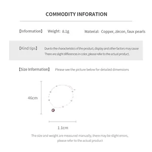 Size chart showing 46cm length and 1.1cm pendant size for the pearl zircon necklace