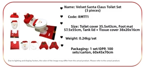 Detailed view showing dimensions for Santa Claus themed 3-piece flannel toilet seat cover set