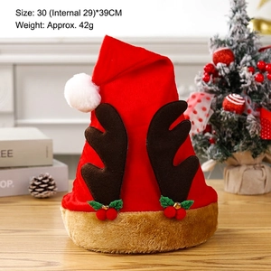Christmas Santa hat with elk antlers and red faux fur trim, 30x39cm festive headwear