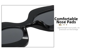 Detailed close-up of comfortable integrated nose pads on black punk style sunglasses