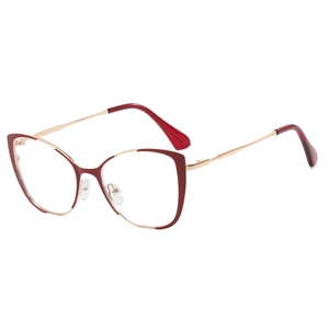 Vintage burgundy cat-eye eyeglass frames with gold metal temples for women
