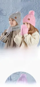 Detailed view of children's knit set with soft plush lining for winter warmth