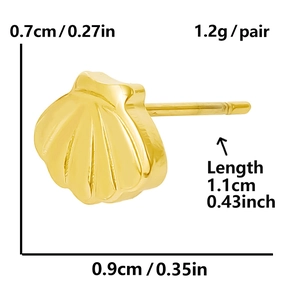 Detailed view showing dimensions of golden 304 stainless steel shell stud earrings