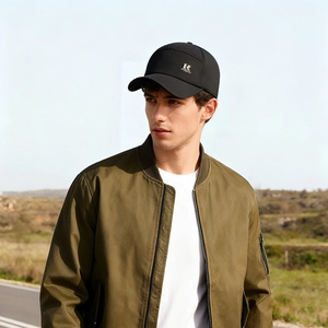Winter wool baseball cap for men featuring ear protection and warm fleece lining in black