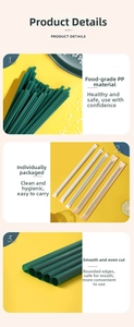 Detail of green food-grade PP plastic straws with individual packaging and smooth edges