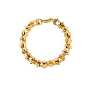 Bracelet minimaliste en acier titane plaqué or 18K avec maillons haltères sur fond blanc