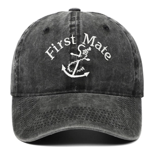 Casquette vintage en coton gris foncé délavé avec broderie First Mate et motif d'ancre