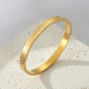 Vintage Stainless Steel Wave Pattern Bangle Bracelet Minimalist Etched Buckle Couples Bangle Jewelry Accessory Gift